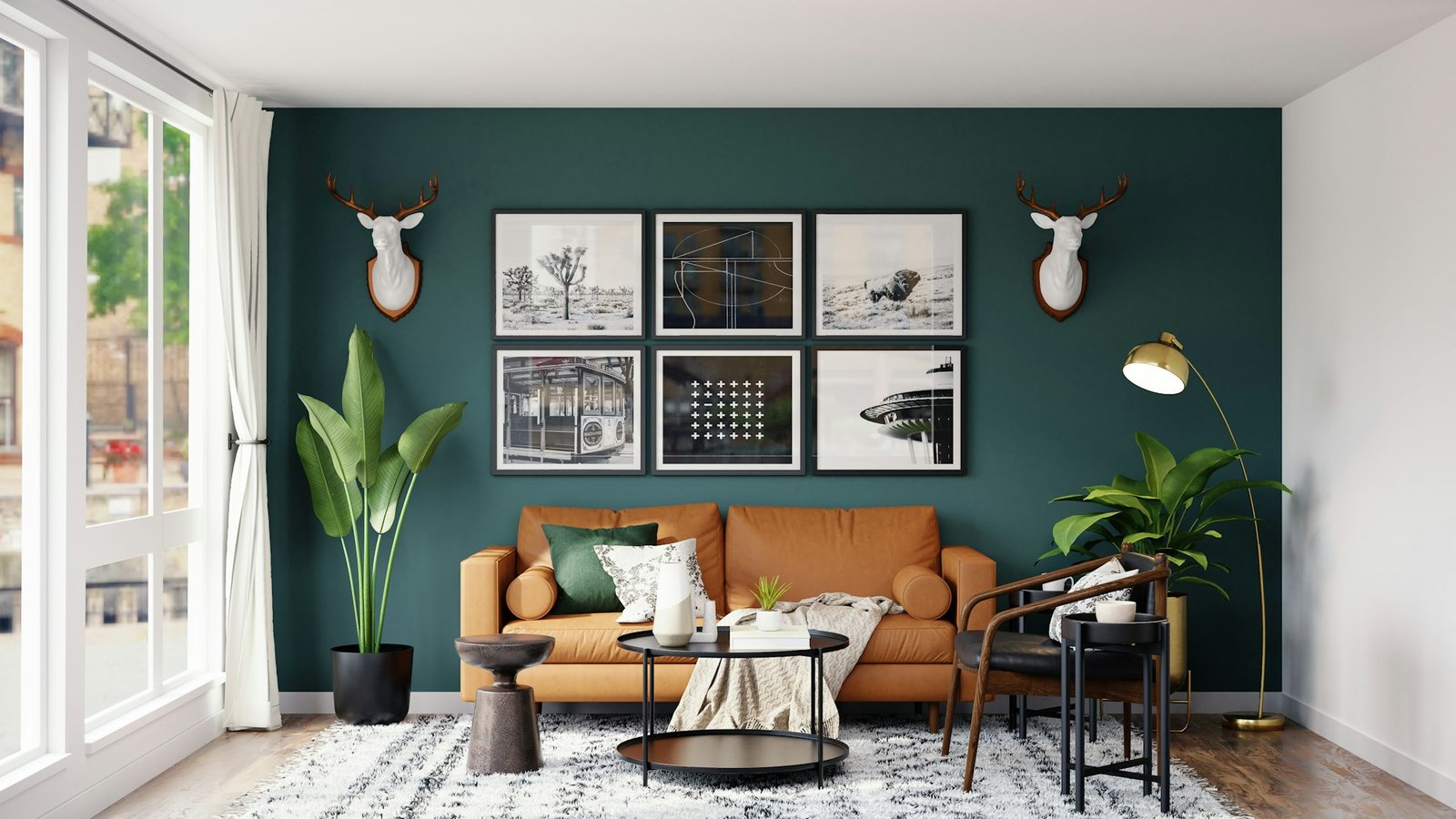 Living room with olive-green painted walls